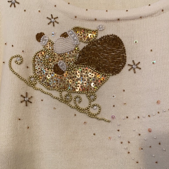 Quaker Factory Christmas sequined creme sweater! - Picture 3 of 9